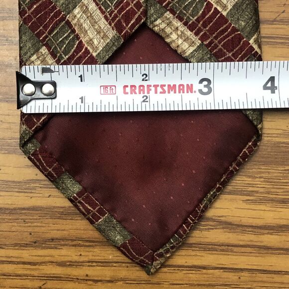 ESSENTIA NECK TIE 100% SILK VTG MADE IN ITALY Beige Gray Burgundy 61” X 3.37” - Picture 8 of 9